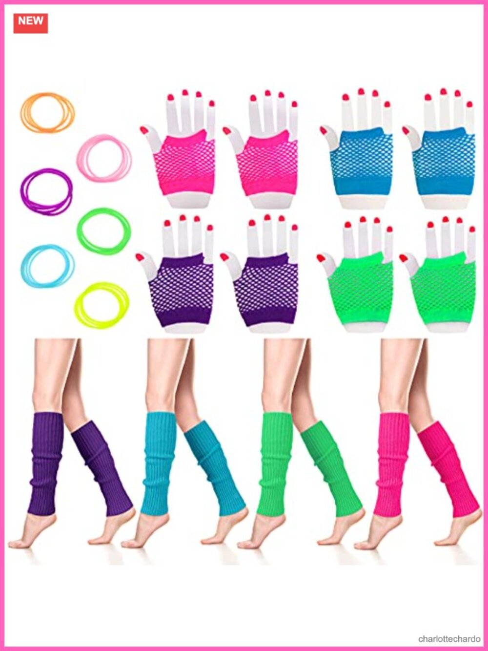 40 Pc 80s Neon Party Set Leg Warmers Fishnet Gloves Jelly Bracelets